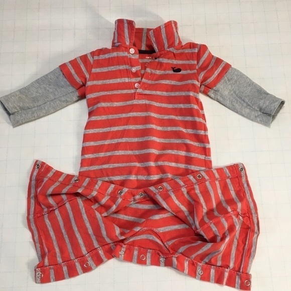 Carter's Baby Boy's Orange Gray Long Sleeves 100% cotton Romper Size 9M - Picture 3 of 9